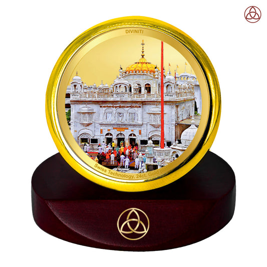 Diviniti 24K Gold Plated Sachkhand Shri Hazur Sahib Ji Photo Frame for Car Dashboard, Home Decor, Table Top, Pray, Showpiece and Festival Gift MCF1CGOLD (5.5x5 CM)