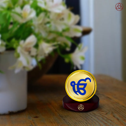 Diviniti 24K Gold Plated Ik Onkar Photo Frame for Car Dashboard, Home Decor, Table Top, Puja Room Worship and Festival Gift MCF1CGOLD (5.5x5 CM)