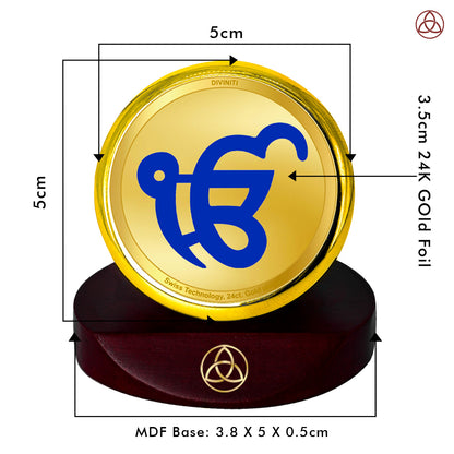 Diviniti 24K Gold Plated Ik Onkar Photo Frame for Car Dashboard, Home Decor, Table Top, Puja Room Worship and Festival Gift MCF1CGOLD (5.5x5 CM)