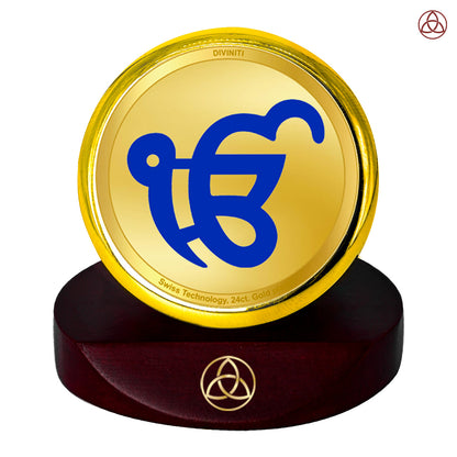 Diviniti 24K Gold Plated Ik Onkar Photo Frame for Car Dashboard, Home Decor, Table Top, Puja Room Worship and Festival Gift MCF1CGOLD (5.5x5 CM)