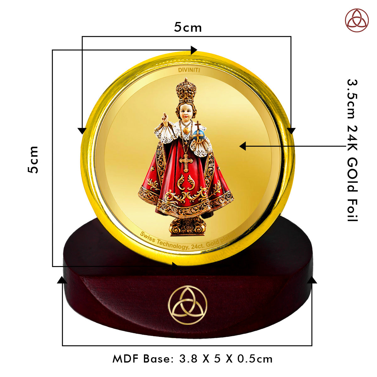 Diviniti 24K Gold Plated Infant Jesus Photo Frame for Car Dashboard, Home Decor, Table Top, Pray, Showpiece and Festival Gift MCF1CGOLD (5.5x5 CM)
