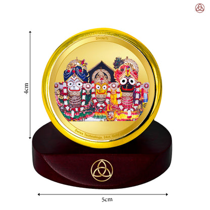 Jagannath Balaram Suvadra | Divine Lord Jagannath Family Car Dashboard & Tabletop Photo Frame in 24K Gold Plated Foil