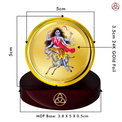 Diviniti 24K Gold Plated Kaalratri Mata Photo Frame for Car Dashboard, Home Decor, Table Top, Puja Room Worship and Festival Gift MCF1CGOLD (5.5x5 CM)