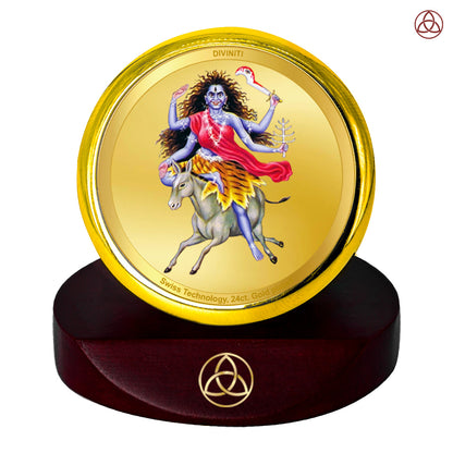 Diviniti 24K Gold Plated Kaalratri Mata Photo Frame for Car Dashboard, Home Decor, Table Top, Puja Room Worship and Festival Gift MCF1CGOLD (5.5x5 CM)