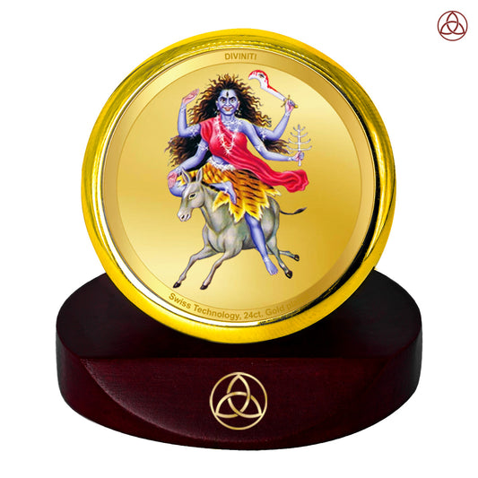 Diviniti 24K Gold Plated Kaalratri Mata Photo Frame for Car Dashboard, Home Decor, Table Top, Puja Room Worship and Festival Gift MCF1CGOLD (5.5x5 CM)