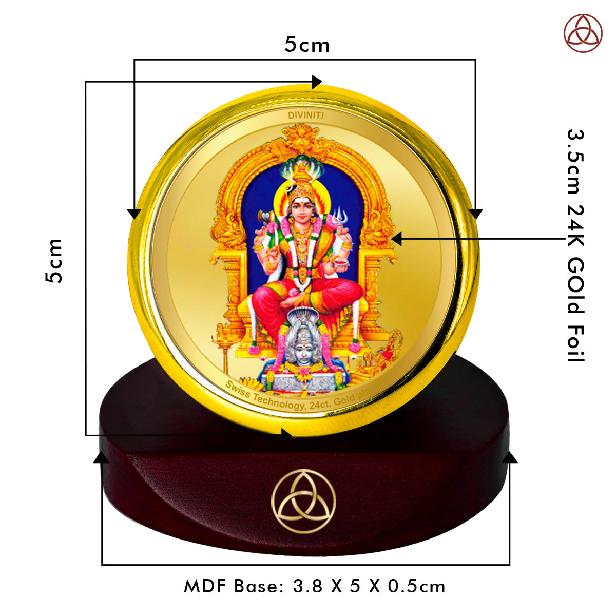 Diviniti 24K Gold Plated Karumariamman Photo Frame for Car Dashboard, Home Decor, Table Top, Puja Room Worship and Festival Gift MCF1CGOLD (5.5x5 CM)