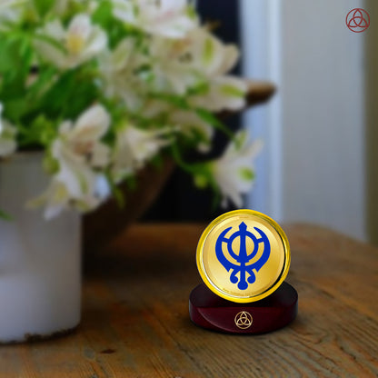 Diviniti 24K Gold Plated Khanda Sahib Photo Frame for Car Dashboard, Home Decor, Table Top, Puja Room Worship and Festival Gift MCF1CGOLD (5.5x5 CM)