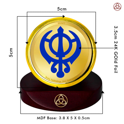 Diviniti 24K Gold Plated Khanda Sahib Photo Frame for Car Dashboard, Home Decor, Table Top, Puja Room Worship and Festival Gift MCF1CGOLD (5.5x5 CM)