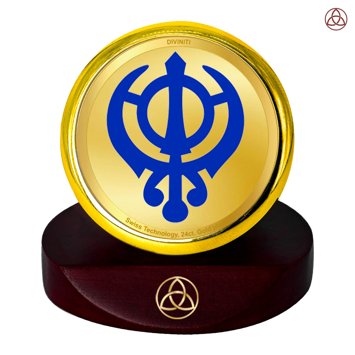 Diviniti 24K Gold Plated Khanda Sahib Photo Frame for Car Dashboard, Home Decor, Table Top, Puja Room Worship and Festival Gift MCF1CGOLD (5.5x5 CM)