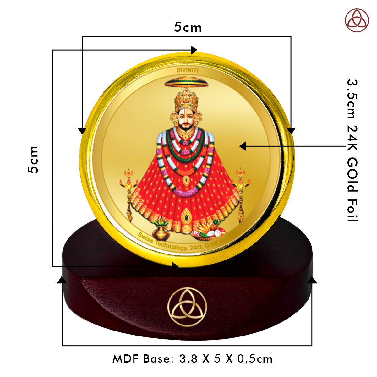 Diviniti 24K Gold Plated Khatu Shyam Photo Frame for Car Dashboard, Home Decor, Table Top, Puja Room Worship and Festival Gift MCF1CGOLD (5.5x5 CM)