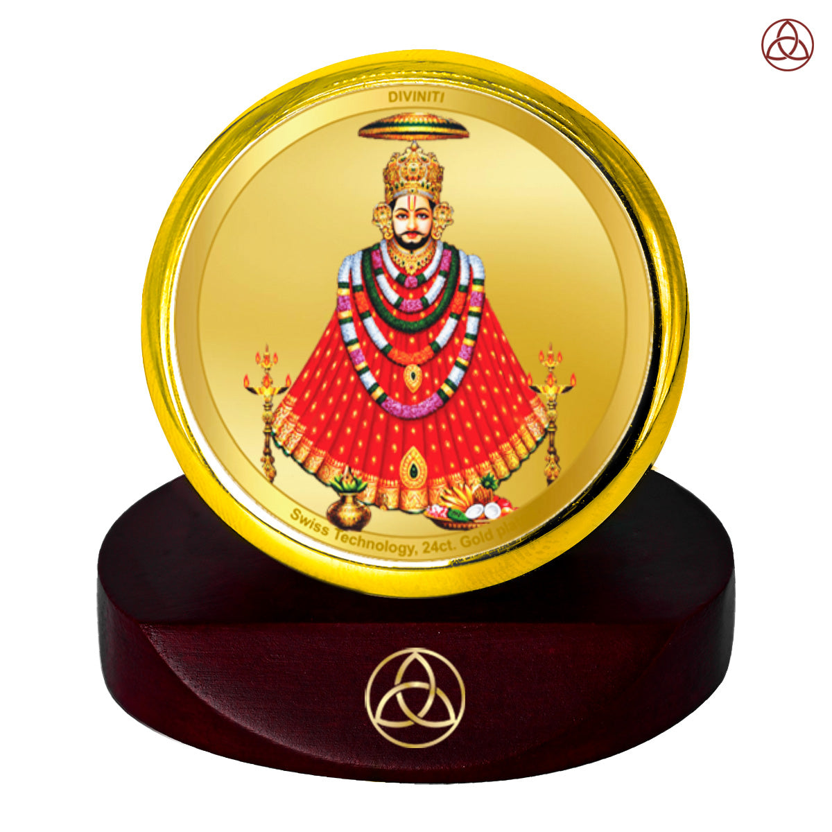 Diviniti 24K Gold Plated Khatu Shyam Photo Frame for Car Dashboard, Home Decor, Table Top, Puja Room Worship and Festival Gift MCF1CGOLD (5.5x5 CM)