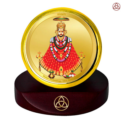 Diviniti 24K Gold Plated Khatu Shyam Photo Frame for Car Dashboard, Home Decor, Table Top, Puja Room Worship and Festival Gift MCF1CGOLD (5.5x5 CM)