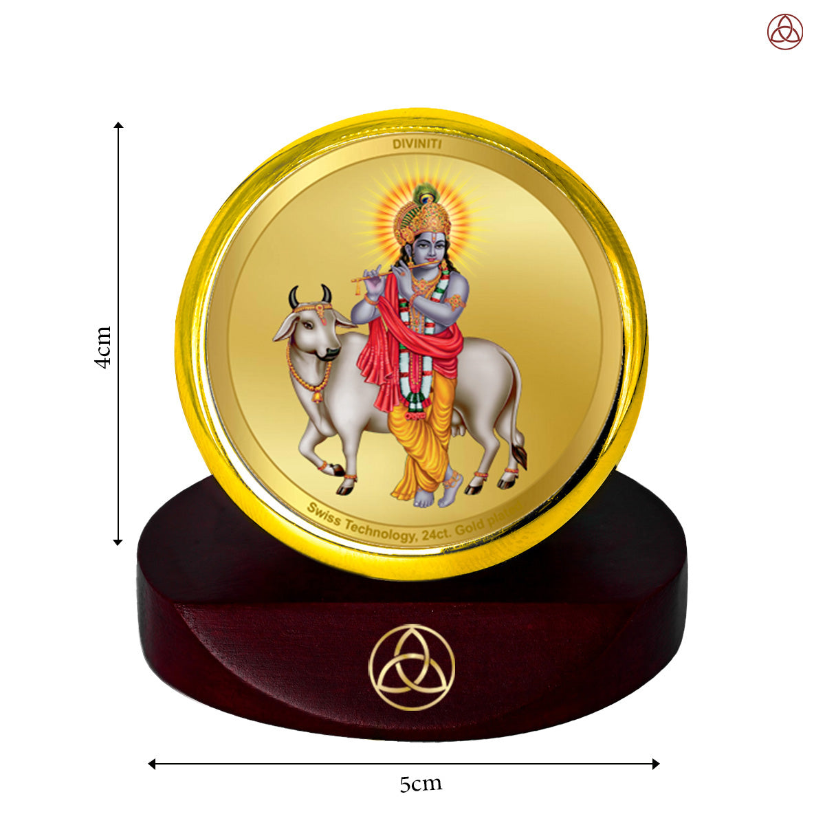 Krishna with Surbhi Cow | Divine Lord Krishna & Surbhi Cow Car Dashboard & Tabletop Photo Frame in 24K Gold Plated Foil