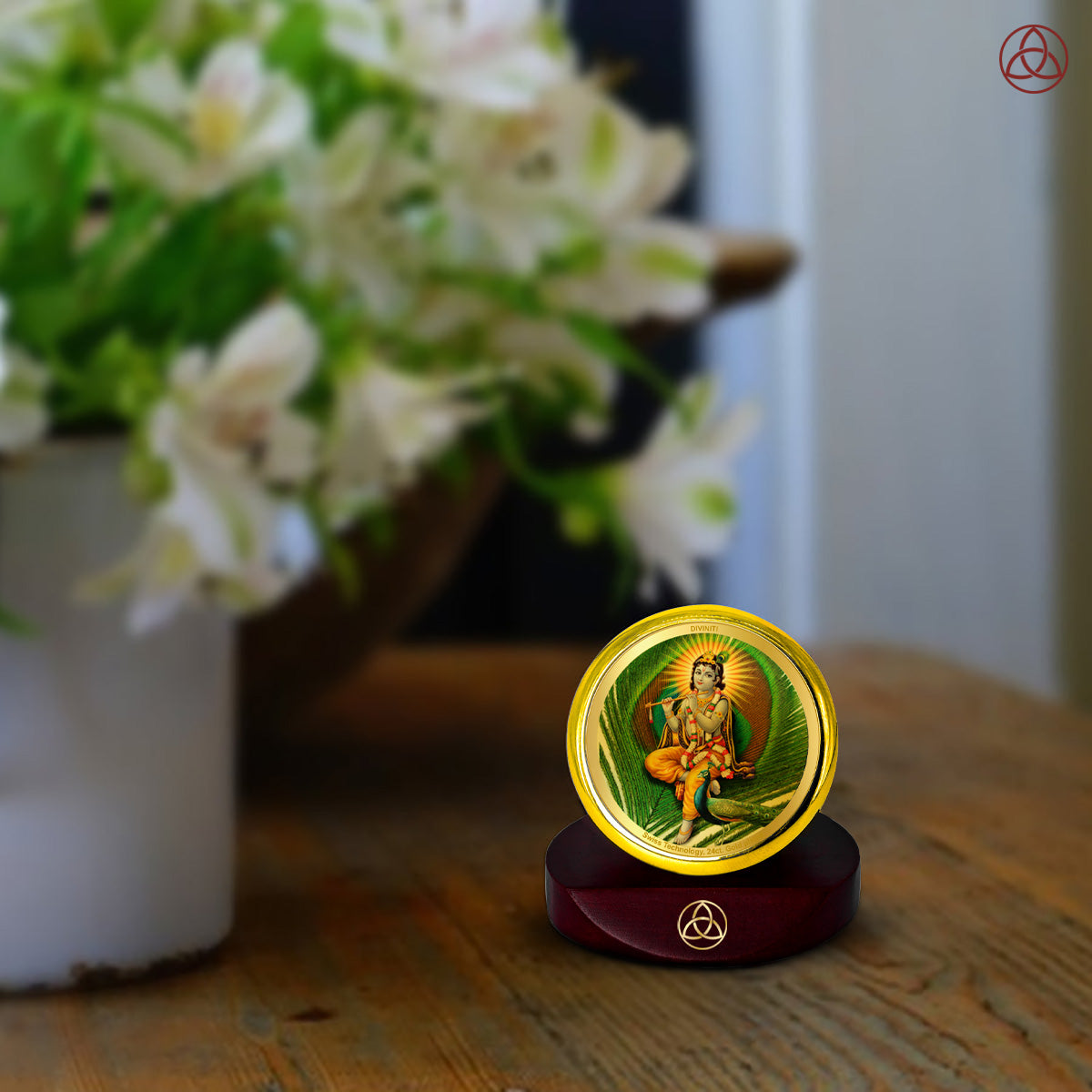 Diviniti 24K Gold Plated Lord Krishna Photo Frame for Car Dashboard, Home Decor, Table Top, Puja Room Worship and Festival Gift MCF1CGOLD (5.5x5 CM)