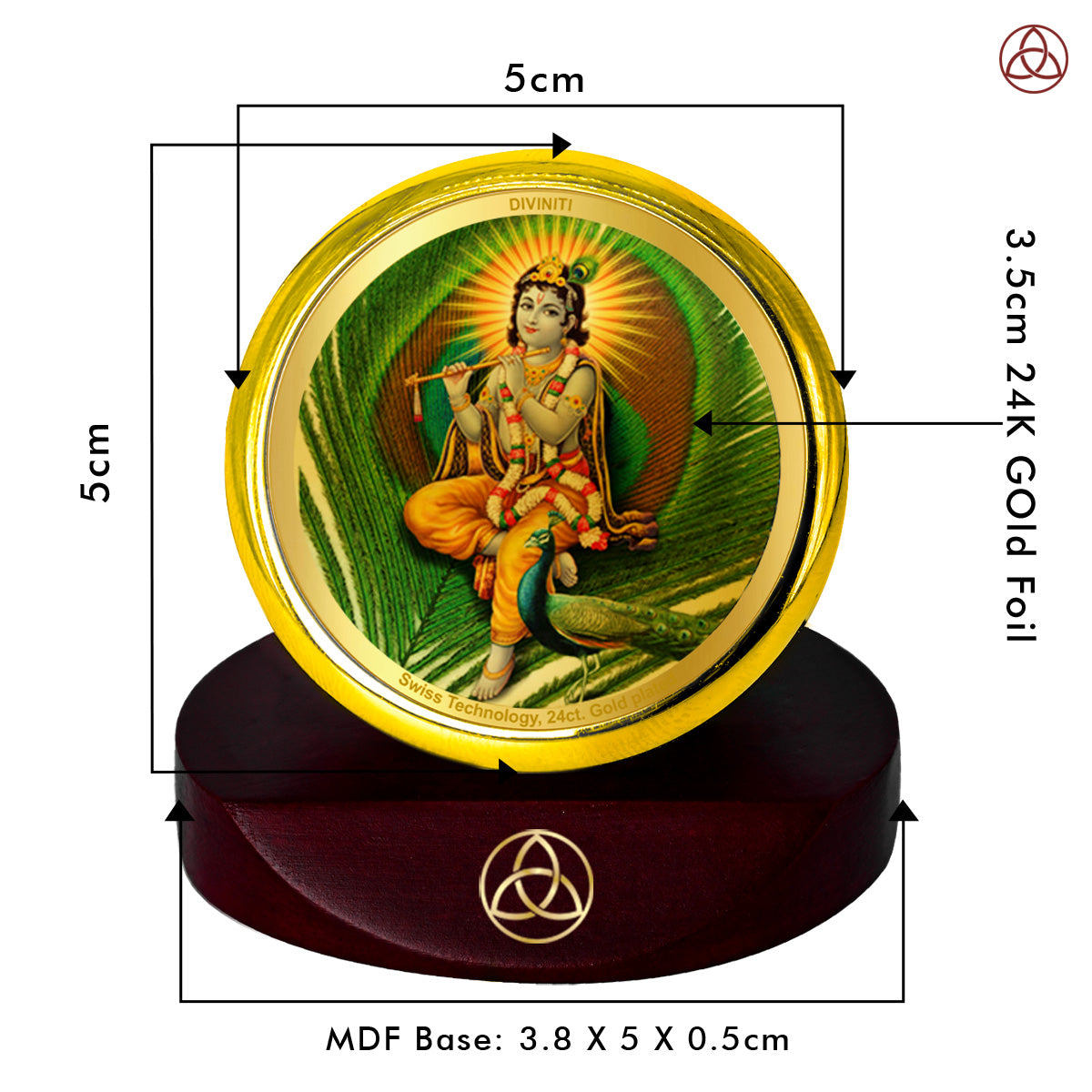 Diviniti 24K Gold Plated Lord Krishna Photo Frame for Car Dashboard, Home Decor, Table Top, Puja Room Worship and Festival Gift MCF1CGOLD (5.5x5 CM)