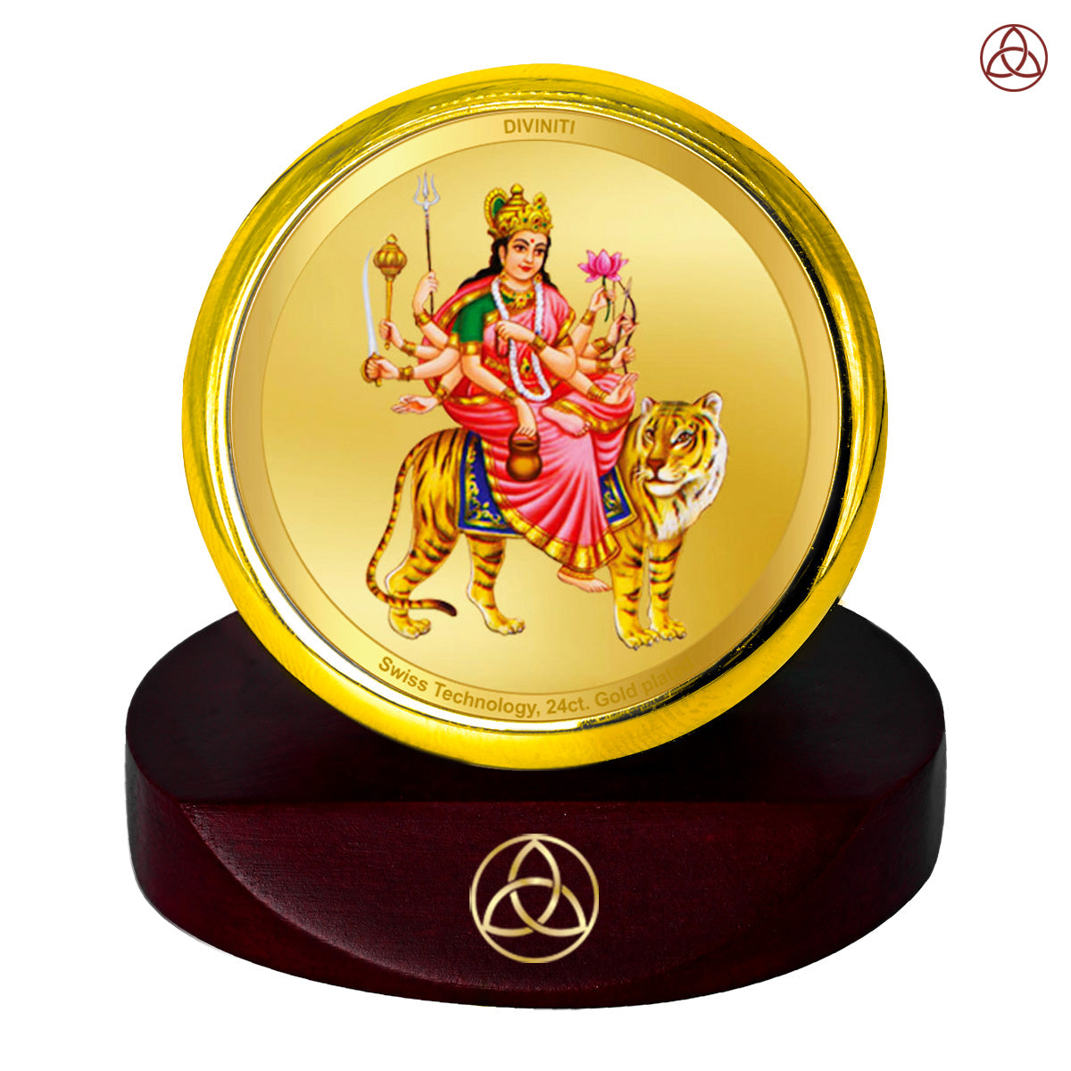 Diviniti 24K Gold Plated Kushmanda Mata Photo Frame for Car Dashboard, Home Decor, Table Top, Puja Room Worship and Festival Gift MCF1CGOLD (5.5x5 CM)