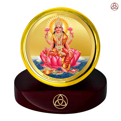 Diviniti 24K Gold Plated Lakshmi Photo Frame for Car Dashboard, Home Decor, Table Top, Puja Room Worship and Festival Gift MCF1CGOLD (5.5x5 CM)
