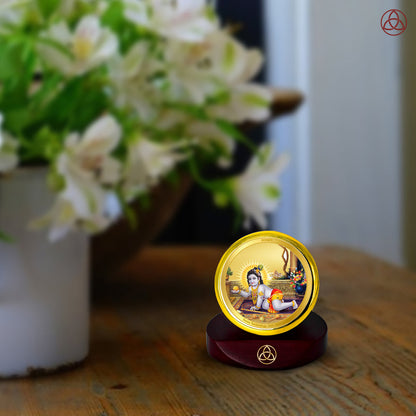 Diviniti 24K Gold Plated Laddu Gopal Photo Frame for Car Dashboard, Home Decor, Table Top, Puja Room Worship and Festival Gift MCF1CGOLD (5.5x5 CM)