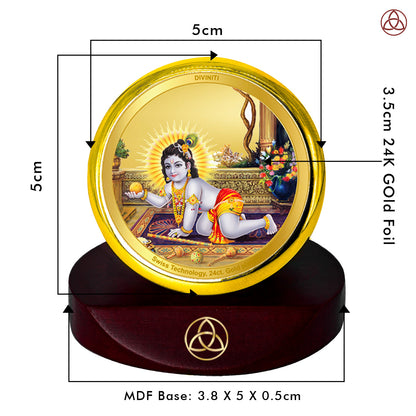 Diviniti 24K Gold Plated Laddu Gopal Photo Frame for Car Dashboard, Home Decor, Table Top, Puja Room Worship and Festival Gift MCF1CGOLD (5.5x5 CM)
