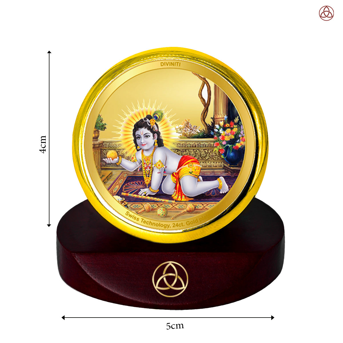 Diviniti 24K Gold Plated Laddu Gopal Photo Frame for Car Dashboard, Home Decor, Table Top, Puja Room Worship and Festival Gift MCF1CGOLD (5.5x5 CM)