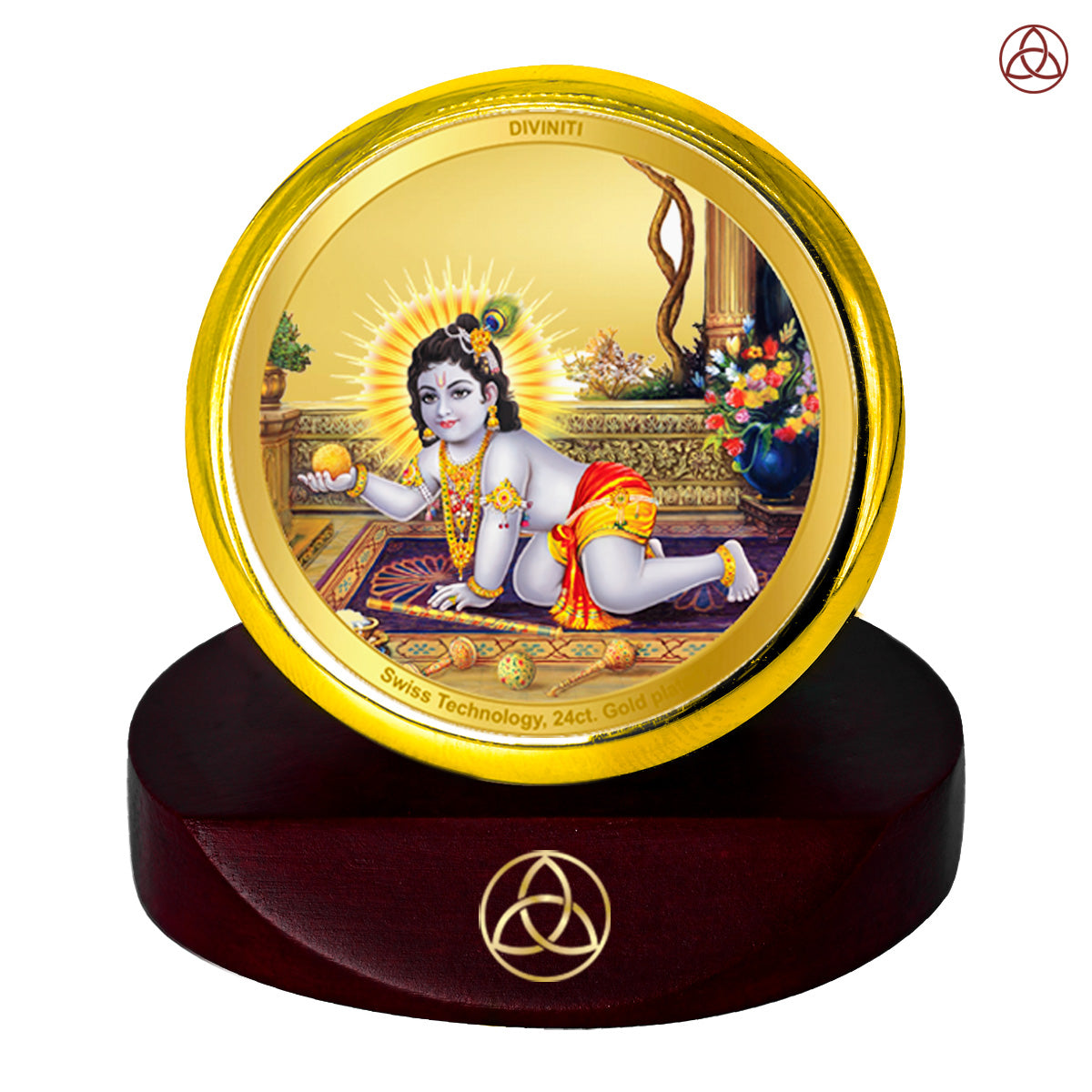 Diviniti 24K Gold Plated Laddu Gopal Photo Frame for Car Dashboard, Home Decor, Table Top, Puja Room Worship and Festival Gift MCF1CGOLD (5.5x5 CM)