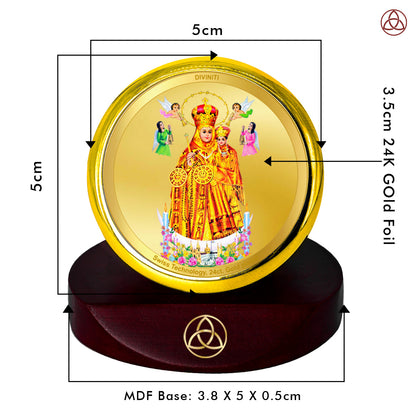 Diviniti 24K Gold Plated Lady of Health Photo Frame for Car Dashboard, Home Decor, Table Top, Puja Room Worship and Festival Gift MCF1CGOLD (5.5x5 CM)