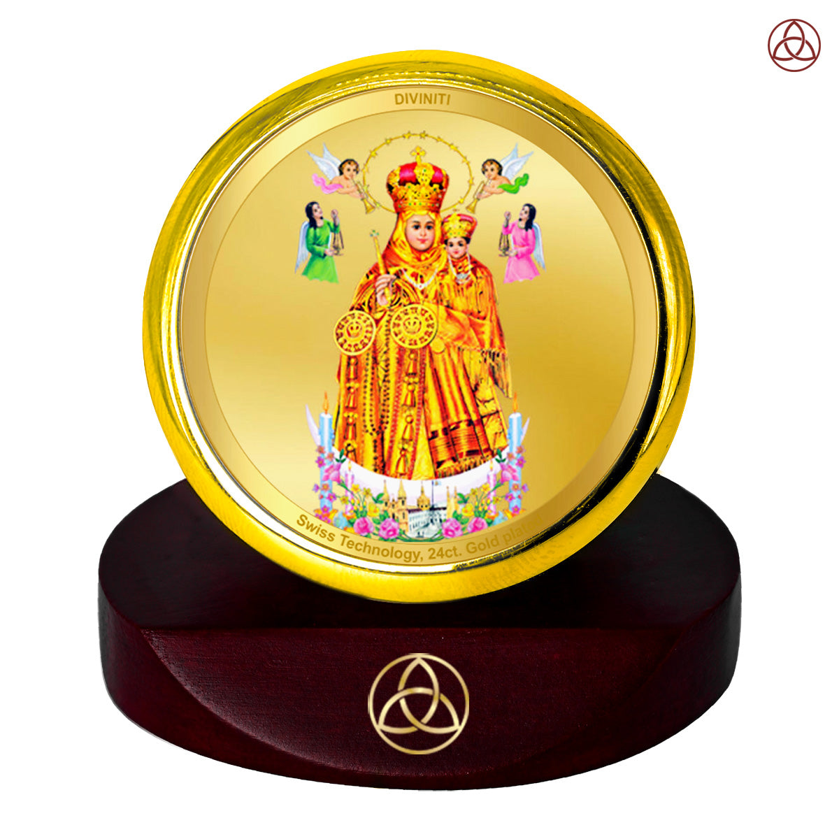 Diviniti 24K Gold Plated Lady of Health Photo Frame for Car Dashboard, Home Decor, Table Top, Puja Room Worship and Festival Gift MCF1CGOLD (5.5x5 CM)