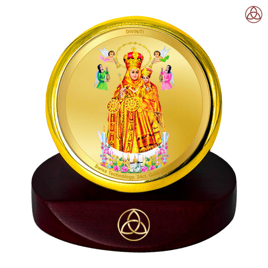 Diviniti 24K Gold Plated Lady of Health Photo Frame for Car Dashboard, Home Decor, Table Top, Puja Room Worship and Festival Gift MCF1CGOLD (5.5x5 CM)
