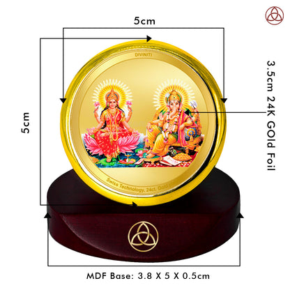 Diviniti 24K Gold Plated Foil Lakshmi Ganesha Photo Frame for Car Dashboard, Home Decor, Table Top, Puja Room Worship and Festival Gift MCF1CGOLD (5.5x5 CM)