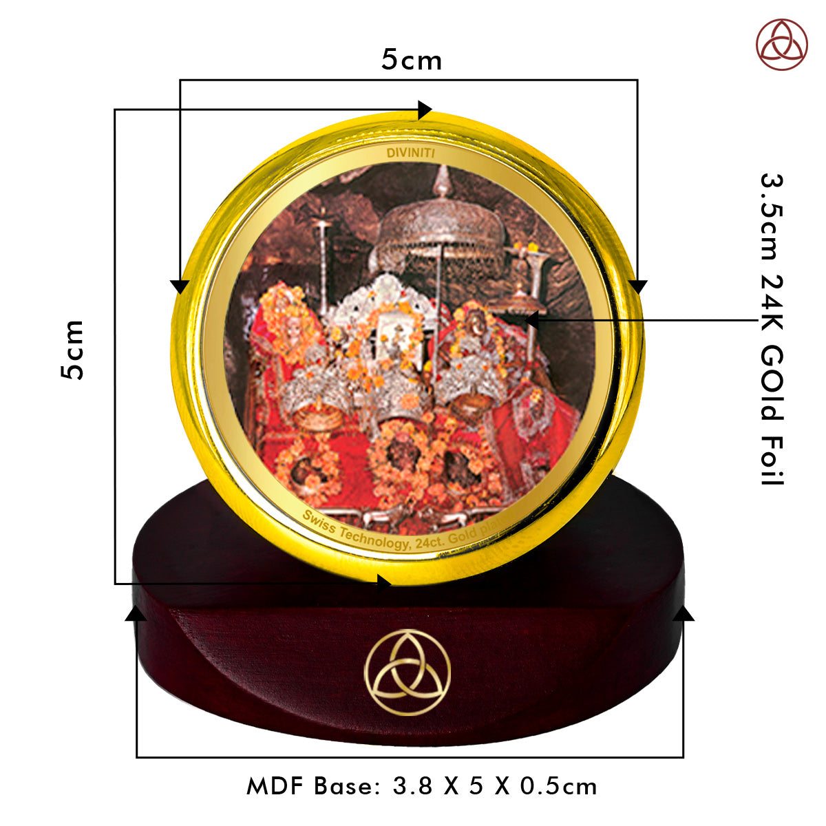Diviniti 24K Gold Plated Foil Mata Ka Darbar Photo Frame for Car Dashboard, Home Decor, Table Top, Puja Room Worship and Festival Gift MCF1CGOLD (5.5x5 CM)