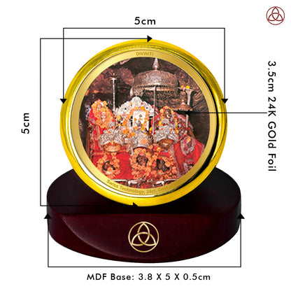 Diviniti 24K Gold Plated Foil Mata Ka Darbar Photo Frame for Car Dashboard, Home Decor, Table Top, Puja Room Worship and Festival Gift MCF1CGOLD (5.5x5 CM)