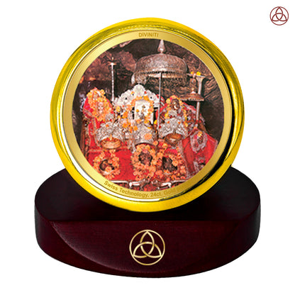 Diviniti 24K Gold Plated Foil Mata Ka Darbar Photo Frame for Car Dashboard, Home Decor, Table Top, Puja Room Worship and Festival Gift MCF1CGOLD (5.5x5 CM)