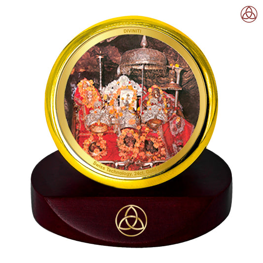 Diviniti 24K Gold Plated Foil Mata Ka Darbar Photo Frame for Car Dashboard, Home Decor, Table Top, Puja Room Worship and Festival Gift MCF1CGOLD (5.5x5 CM)