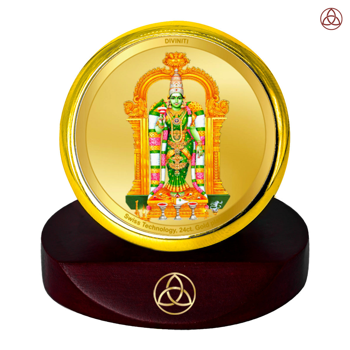 Diviniti 24K Gold Plated Devi Meenakshi Photo Frame for Car Dashboard, Home Decor, Table Top, Puja Room Worship and Festival Gift MCF1CGOLD (5.5x5 CM)