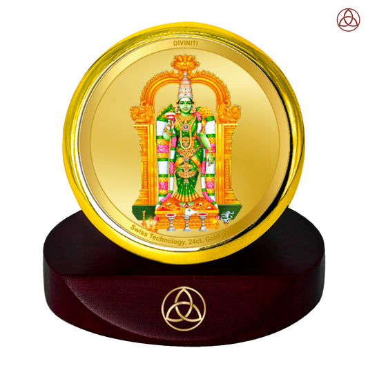 Diviniti 24K Gold Plated Devi Meenakshi Photo Frame for Car Dashboard, Home Decor, Table Top, Puja Room Worship and Festival Gift MCF1CGOLD (5.5x5 CM)