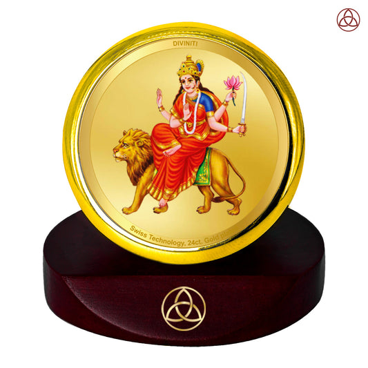 Diviniti 24K Gold Plated Skand Mata Photo Frame for Car Dashboard, Home Decor, Table Top, Puja Room Worship and Festival Gift MCF1CGOLD (5.5x5 CM)