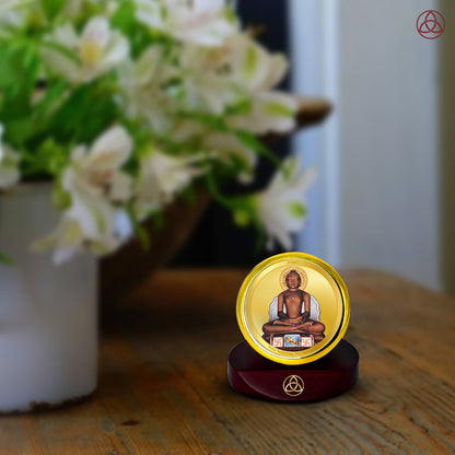 Diviniti 24K Gold Plated Foil Mahavir Photo Frame for Car Dashboard, Home Decor, Table Top, Puja Room Worship and Festival Gift MCF1CGOLD (5.5x5 CM)
