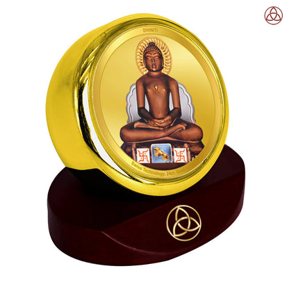 Diviniti 24K Gold Plated Mahavir Photo Frame for Car Dashboard, Home Decor, Table Top, Puja Room Worship and Festival Gift MCF1CGOLD (5.5x5 CM)