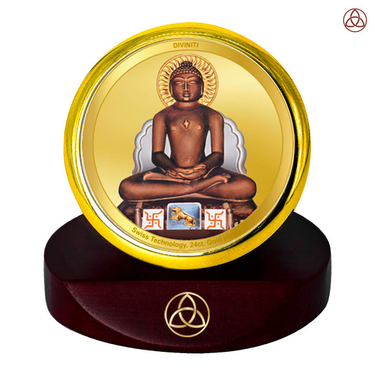 Diviniti 24K Gold Plated Foil Mahavir Photo Frame for Car Dashboard, Home Decor, Table Top, Puja Room Worship and Festival Gift MCF1CGOLD (5.5x5 CM)