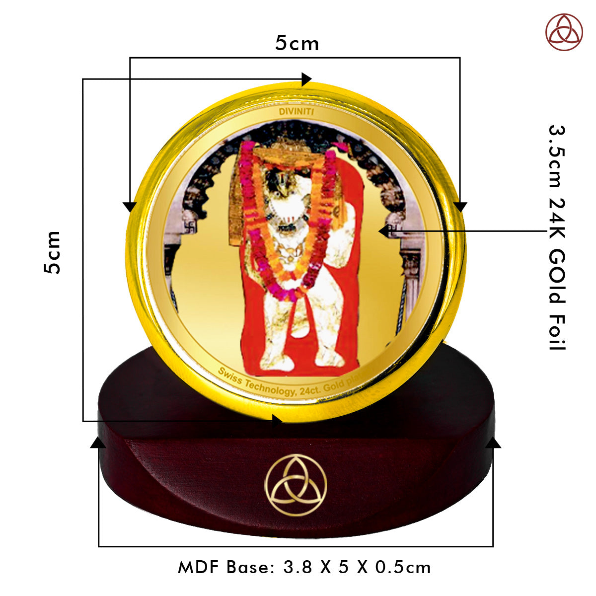 Diviniti 24K Gold Plated Mehandipur Balaji Photo Frame for Car Dashboard, Home Decor, Table Top, Puja Room Worship and Festival Gift MCF1CGOLD (5.5x5 CM)