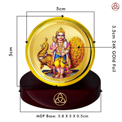 Diviniti 24K Gold Plated Murugan & Karthikeya Photo Frame for Car Dashboard, Home Decor, Table Top, Puja Room Worship and Festival Gift MCF1CGOLD (5.5x5 CM)