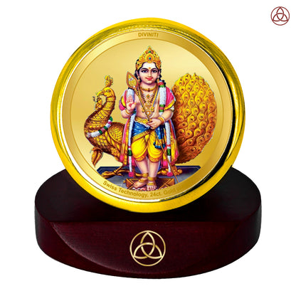 Diviniti 24K Gold Plated Murugan & Karthikeya Photo Frame for Car Dashboard, Home Decor, Table Top, Puja Room Worship and Festival Gift MCF1CGOLD (5.5x5 CM)