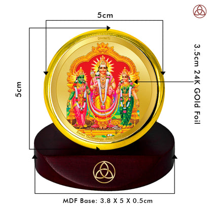 Diviniti 24K Gold Plated Foil Murugan Valli Photo Frame for Car Dashboard, Home Decor, Table Top, Puja Room Worship and Festival Gift MCF1CGOLD (5.5x5 CM)