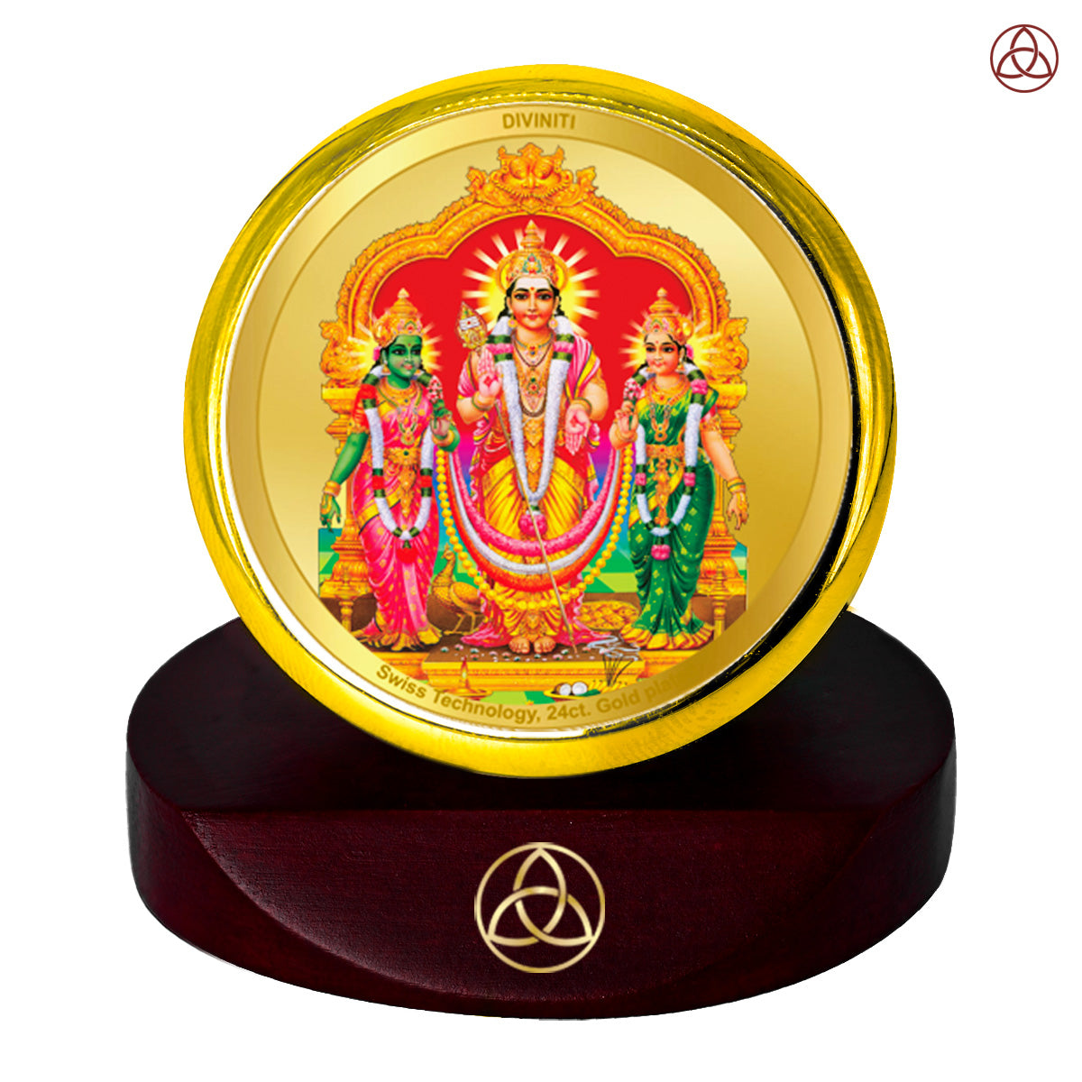 Diviniti 24K Gold Plated Foil Murugan Valli Photo Frame for Car Dashboard, Home Decor, Table Top, Puja Room Worship and Festival Gift MCF1CGOLD (5.5x5 CM)