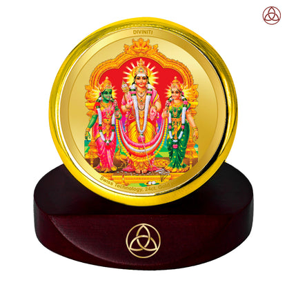 Diviniti 24K Gold Plated Foil Murugan Valli Photo Frame for Car Dashboard, Home Decor, Table Top, Puja Room Worship and Festival Gift MCF1CGOLD (5.5x5 CM)