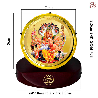 Diviniti 24K Gold Plated Narsimha Photo Frame for Car Dashboard, Home Decor, Table Top, Puja Room Worship and Festival Gift MCF1CGOLD (5.5x5 CM)