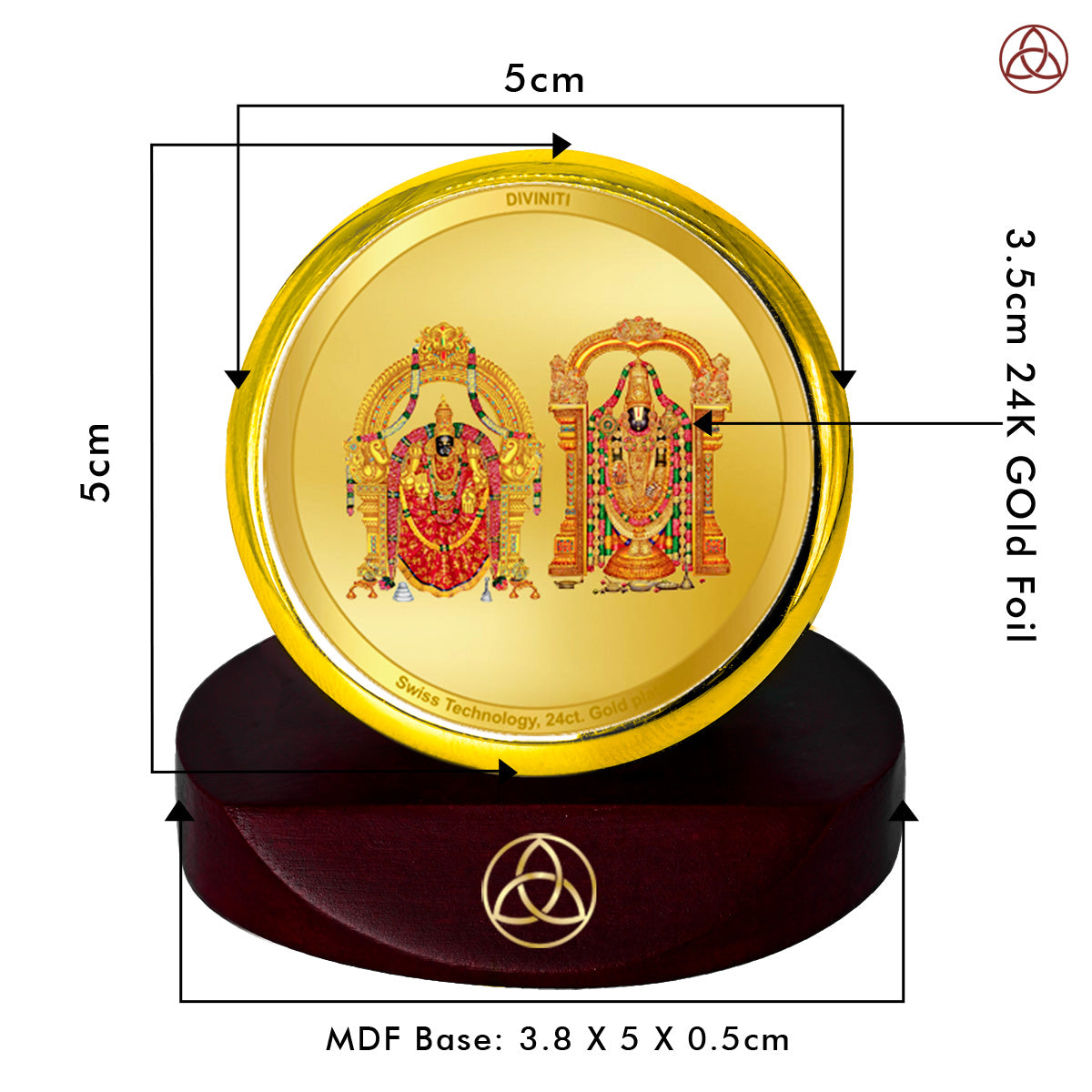 Diviniti 24K Gold Plated Padmawati Balaji Photo Frame for Car Dashboard, Home Decor, Table Top, Puja Room Worship and Festival Gift MCF1CGOLD (5.5x5 CM)
