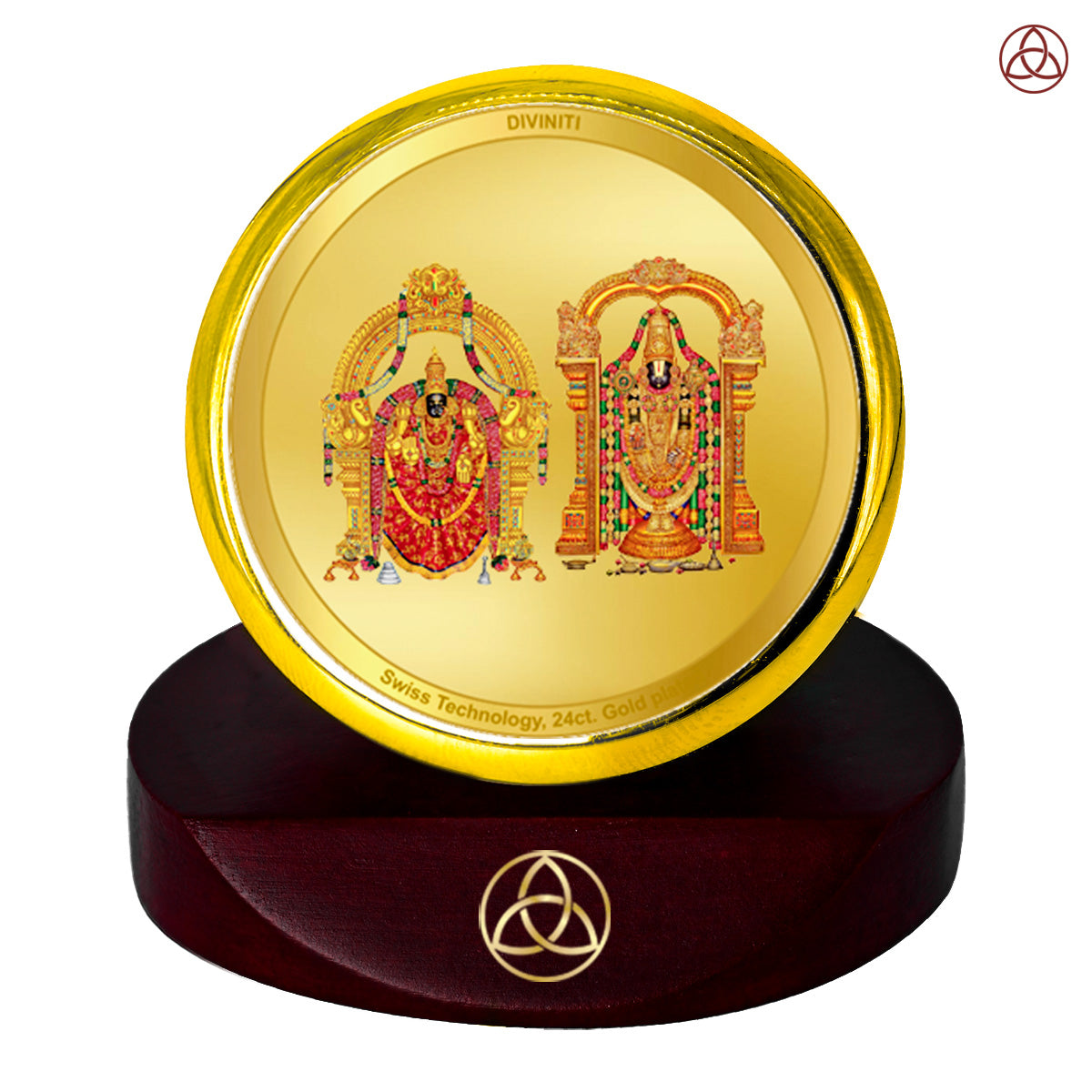 Diviniti 24K Gold Plated Padmawati Balaji Photo Frame for Car Dashboard, Home Decor, Table Top, Puja Room Worship and Festival Gift MCF1CGOLD (5.5x5 CM)