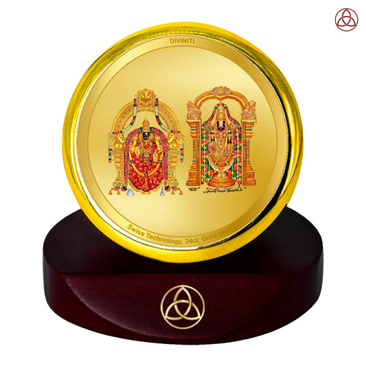 Diviniti 24K Gold Plated Padmawati Balaji Photo Frame for Car Dashboard, Home Decor, Table Top, Puja Room Worship and Festival Gift MCF1CGOLD (5.5x5 CM)