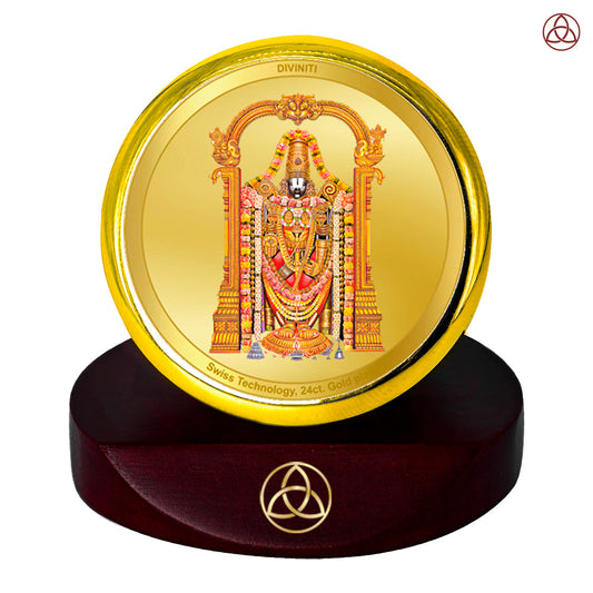 Diviniti 24K Gold Plated Padmavathi Balaji Photo Frame for Car Dashboard, Home Decor, Table Top, Puja Room Worship and Festival Gift MCF1CGOLD (5.5x5 CM)